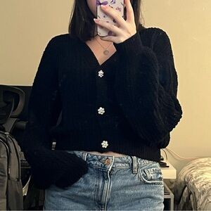 W&W | Black Flower Button Cardigan Sweater